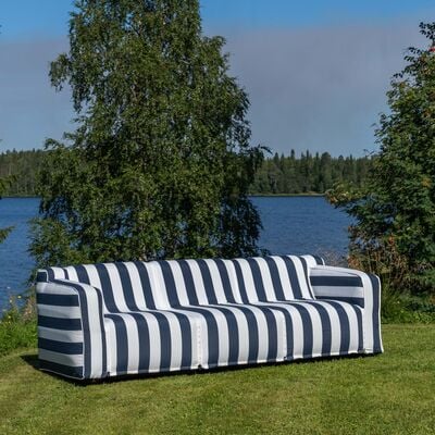 Buff 3-istuttava sohva käsinojilla tummanpunainen raita